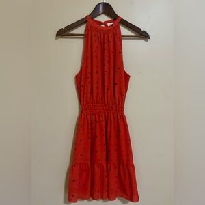 Wilfred| Aritzia| Red ‘Effet’ Halter Ruffled Mini Dress w/Black Pattern Sz XS